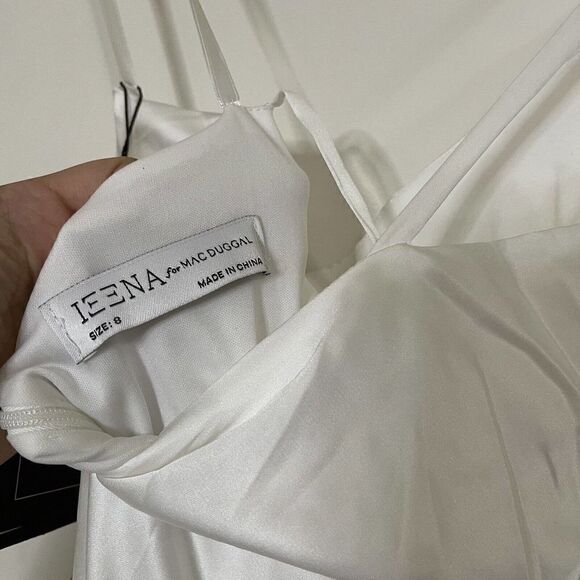 NWT MAC DUGGAL LEENA ONE SHOULDER DOUBLE STRAP WHITE SATIN GOWN US 8 $298 - Picture 10 of 11